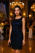 Escada Blue &Black Lace Dress-made in Germany-Size UK 10/12-Excellent condition 