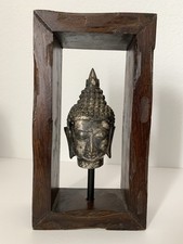 Buddah Head Statue Solid Wood and Metal Made in Indonesia Dharmavinaya Buddhism