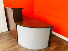 Walnut Reception Desk With Curved Unit Bundle with silver metal front