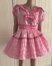 Sissy Girl Dress Satin Pink With Frills Bows