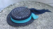Lovely Original Vintage WEBFLEX Ladies Dark Blue Straw Boater Hat with Ribbons
