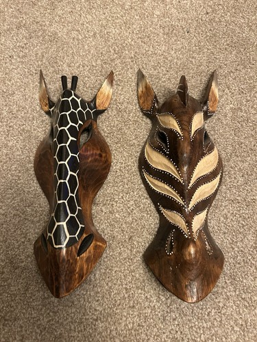 Wooden giraffe zebra face - &,