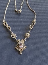 925 Sterling Silver Amethyst And Marcasite Necklace