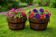 Wooden Barrel Planter 21cm -