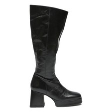 TOPSHOP Womens Black Leather Platform Knee High Boots UK 6 Fashion Stylish