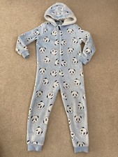 GIRLS ALL IN ONE PIECE FLEECE HOODED BLUE PANDA ONESIE M&S not Gerber- 9-10 YRS