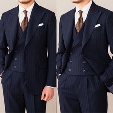 Navy Blue Men Suits Peak Lapel
