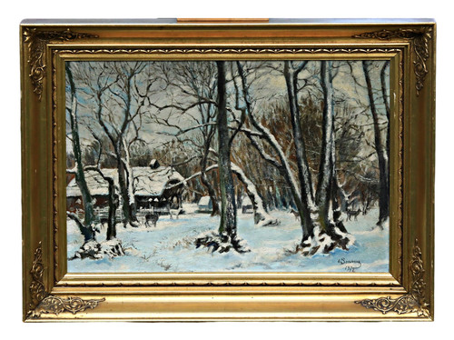 Signed oil painting - oil, winter