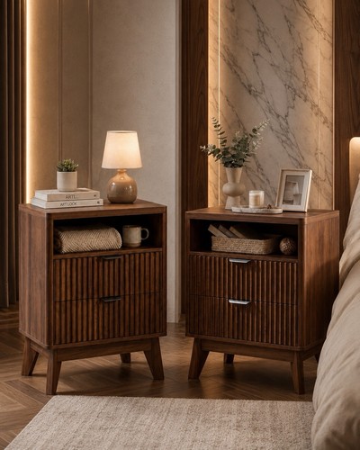 Walnut bedside table drawer - bedside, 2-drawer