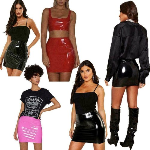 Women mini skirt vinyl pvc - skirt,