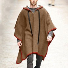Mens Winter Warm Hoodies Cape Jacket Poncho Tops Outwear Woolen Casual Cape Coat