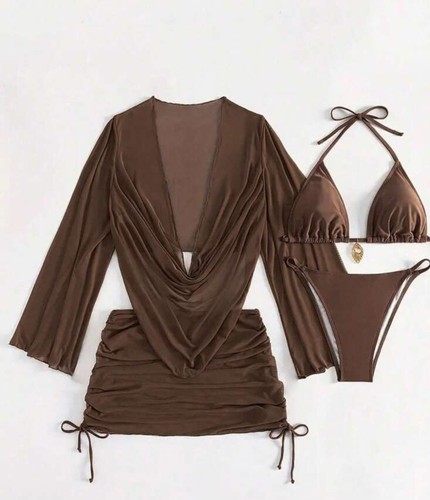 4pcs sexy solid color bikini - solid,