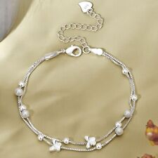 925 Sterling Silver Butterfly Bead Linked Adjustable Bracelet Jewellery Gift