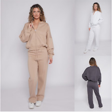 Women's Full Zip Bomber Straight Leg Tracksuit Sweatshirt Flare Joggers Set 6-22