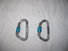 2 x Mountain Technology Blue Screwgate Carabiners. 10 cm. KN 28 Used but V. Good