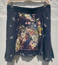 ZARA Long Sleeves Off Shoulder Floral Art Print Black Bardot Top XS