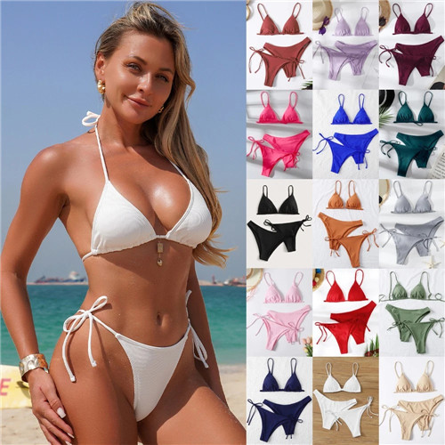 Solid ribbed bikini set 3pcs - bikini,