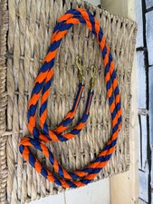 S/H Plaited Webbing Rope Clip Reins - Blue/Orange - Cob