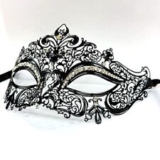 Delicate Venetian Black Lace Metal Mask Masquerade Filigree Diamante Sparkle