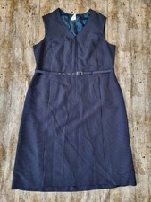 Vintage Navy Blue Pinstriped Smart Dress, Belted, Part Zip, Size 20 22 40" Waist