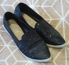 OFFICE pointed black Gothic Biker glitter sparkle comfy trainer pumps SIZE 7/41