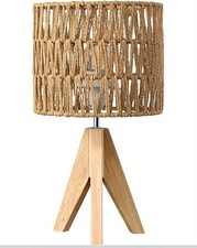 EDISHINE Small Rattan Table Lamp, Wood Tripod Bedside Lamp, Lampshade, Boho