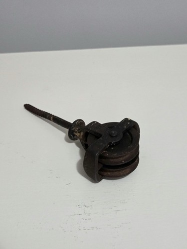 Antique metal double pulley - antique,