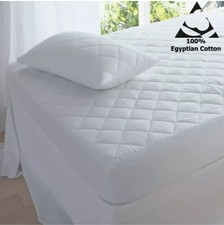Quilted Mattress Protector 200 Thread Egyptian Cotton 40cm Deep Soft Breathable