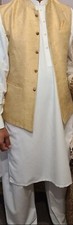 White Salwar kameez ready made with gold Diamante Buttoned waistcoat
