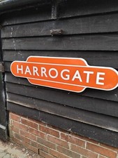 HARROGATE totem enamel sign British Rail station BR sign NE train harrogate sign