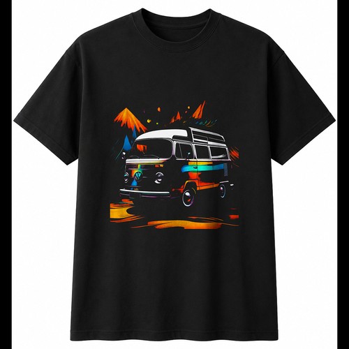 Camper van with feathers retro - van,
