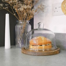 Glass Cake Dome with Wooden