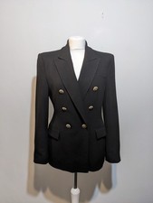 Zara Classic Black Double Breasted Blazer Jacket Size M Lion Buttons