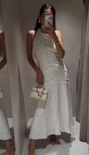 Zara white linen midi dress - white,