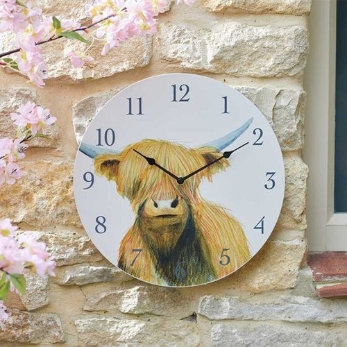 Highland cow design - cow, clock