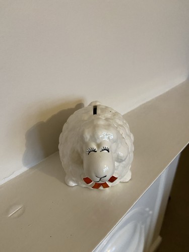 Ceramic white sheep money box - white,