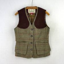 Barbour Swaledale Tweed Shooting Vest Womens 14 Green Sporting Waistcoat Gilet