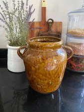 Large Antique French CONFIT POT Ochre Glaze Vintage Yellow Brown Pot Provence