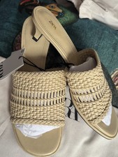 ZARA Vanilla Yellow Braided Top Kitten Heel Mules Shoes Size UK 5 EUR 38 US 7.5