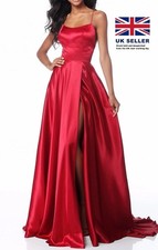 Long Satin Spaghetti Strap Red Dress for Prom & Evening Parties UK6 EU34