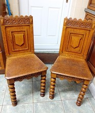 Pair  Of Arts And Crafts Bobbin Oak Chairs
