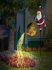 Solar Watering Can Lights Outdoor,Christmas Santa Waterproof Metal Garden  Decor