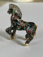 Vintage Chinese Cloisonné Enamel Horse Miniature Figurine Gold Accent 2"