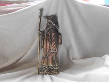 ORIENTAL CHINESE TRAVELLING MONK with STAFF ~ BRASS WALL PLAQUE FIGURE