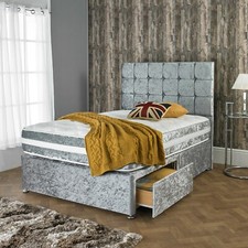 NEW CRUSHED VELVET DIVAN BED WITH MATCHING MATTRESS AND FREE 20" HEADBOARD