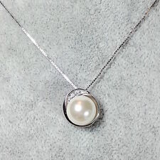 Women's 925 Sterling Silver Freshwater White Pearl Pendant Necklace Chain