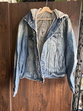 Lee Cooper Denim Jacket with Grey Hoodie Insert Size L – Casual Jean Jacket