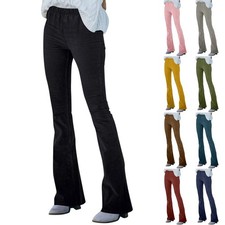 Ladies Corduroy Trousers Slim Flared Pants Casual High Elastic Waist Bottom🔥🔥