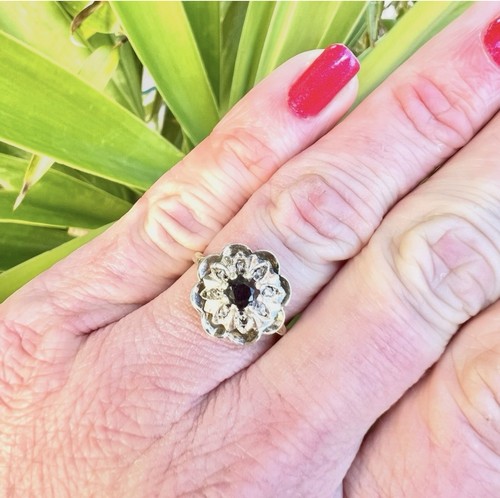 Antique garnet diamond ring - garnet, &