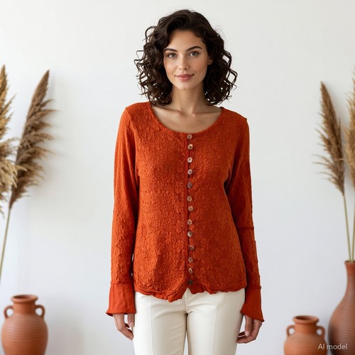 Lagenlook boho cardigan - lagenlook, orange